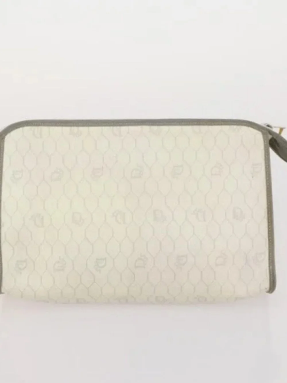 Christian Dior Honeycomb Canvas Clutch Bag PVC 3 Set White Black Auth fm5350